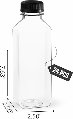 Miniatura 2 de Hammont Botellas de plástico con tapas, botellas transparentes de café helado y jugo, paquete de 24 botellas reutilizables para jugo, botellas