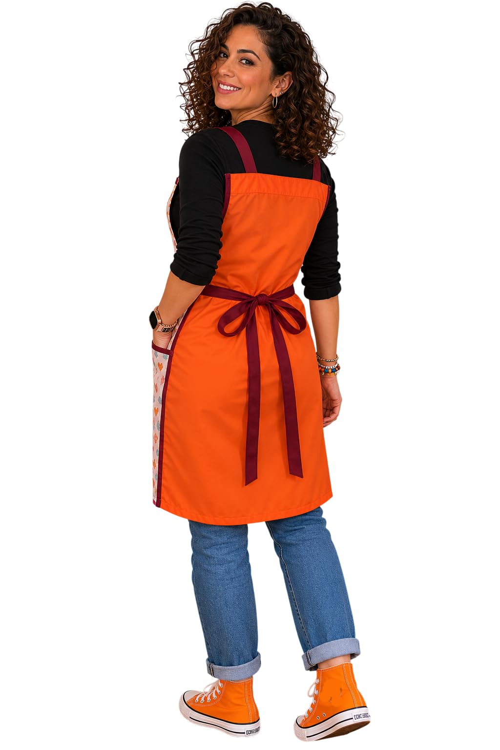 Delantal Maestra Unicornios Rosas Galba® | Estola Infantil y Primaria | Algodón | Naranja Flúor | 4 Bolsillos | Tirantes Regulables | + Regalo | Talla 2XL