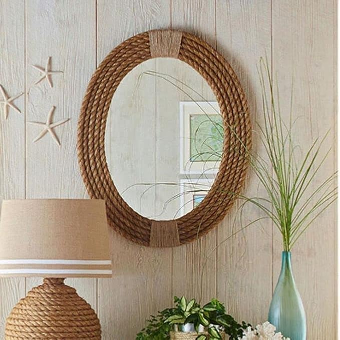 Buy SRA Home Deco Vintage Wooden Mirror Rope Look Hardwood Oval Wall