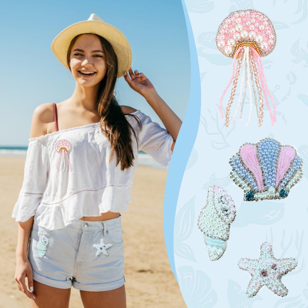 ろっく Amazon.com: AHANDMAKER 4Pcs 4 Styles Beaded Patch Pink Jellyfish