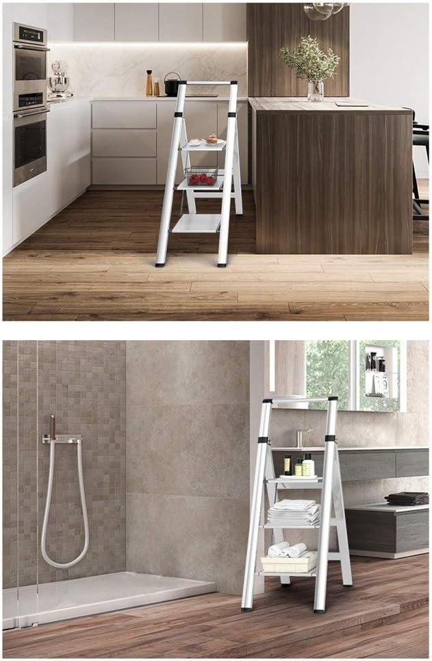 Step Stool 3-Step Escalators, Dual-Use Kitchen Ladder Frame Aluminum Alloy Stepladder Load Capacity 150Kg Household Ladder/49X84X140Cm