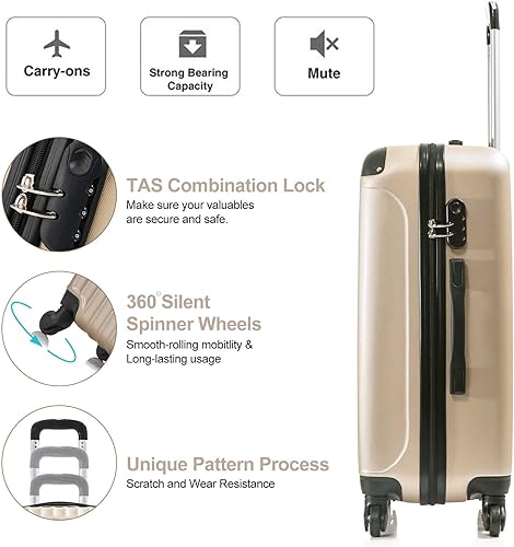 Miniatura 7 de Juego de 3 equipajes, juego de equipaje giratorio rígido con rueda, maleta ligera de ABS con cerradura, equipaje de viaje de 20 pulgadas, 24