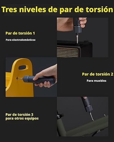 Miniatura 2 de HOTO Destornillador eléctrico recargable, juego de destornilladores inalámbricos de 3.6 V USB-C, 3 ajustes de par, batería de 1500 mAh, luz LED y 12