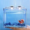 Modular Betta Fish Tank with LED Lighting & Mini Landscape Scaping 12H*10W*8L CM- High-Clarity Desktop Small Aquarium for Betta Fish & Mini Turtles
