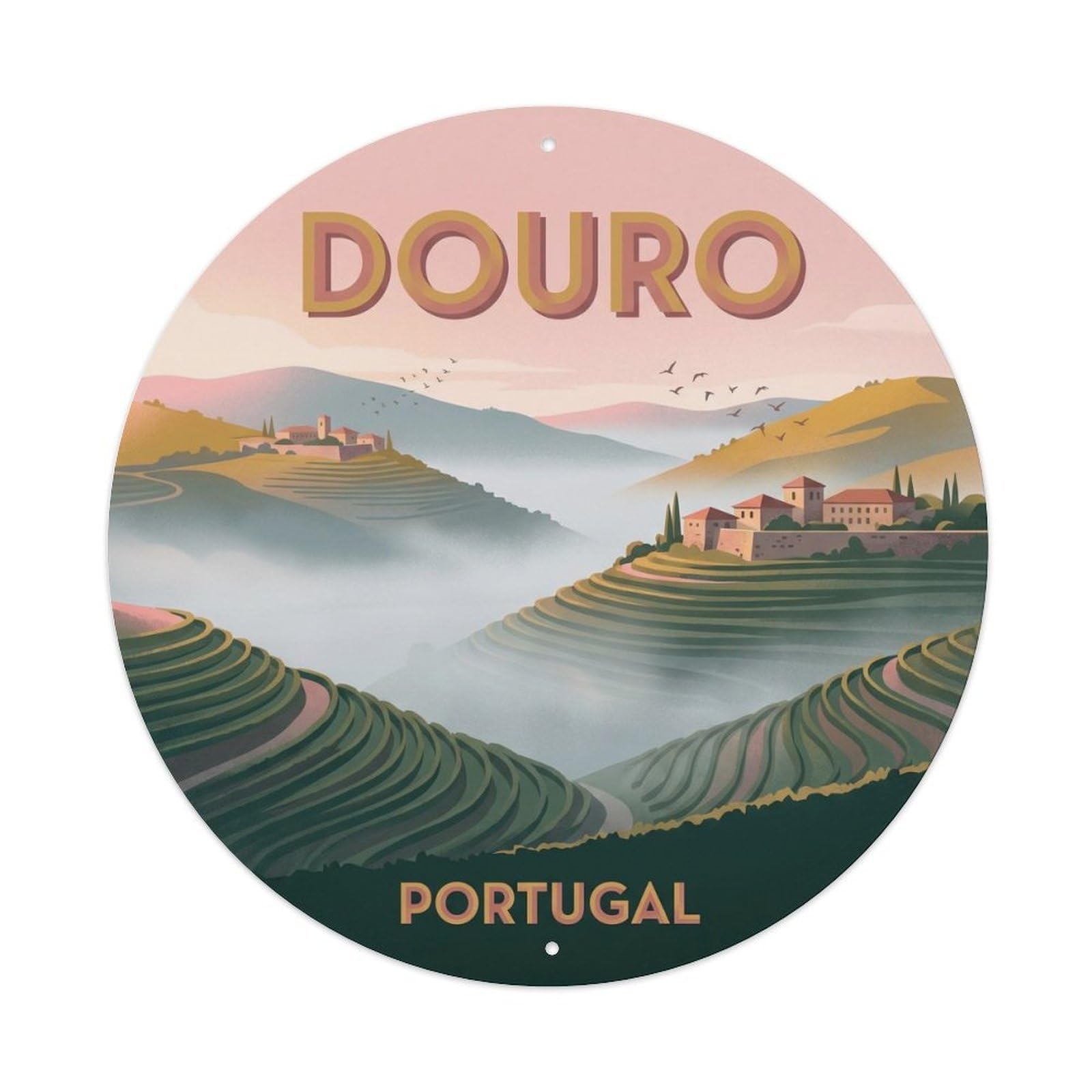 Olhnbad Style Portugal Landmark Travel Douro Fog Morning Heritage Metal Tin Sign