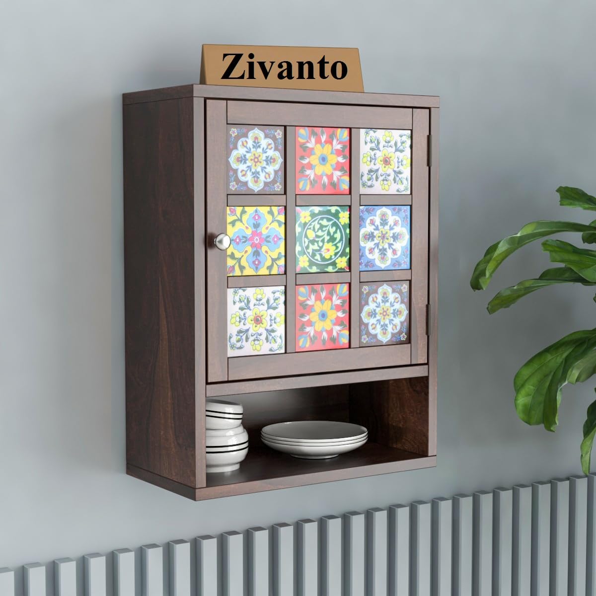 Zivanto Sheesham Wood Kitchen Cabinet for Home | Wall Mounted Kitchen Rack with Storage | Wooden Kitchen Unit/Organizer with 1 Door & 1 Shelf Storage | Walnut Finish-picture-55