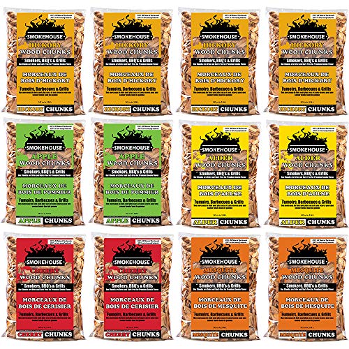 Smokehouse Products All Natural Flavored Wood Smoking Chunks, 12 Pack Assorted Flavors