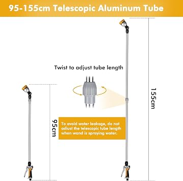 RESTMO Watering Wand Watering Lance for Garden Hose | 91–152 cm Telescopic Metal Garden Hose Wands,180°Adjustable Ratcheting Head,7 Spray Patterns to Water Hanging Baskets, Shrubs