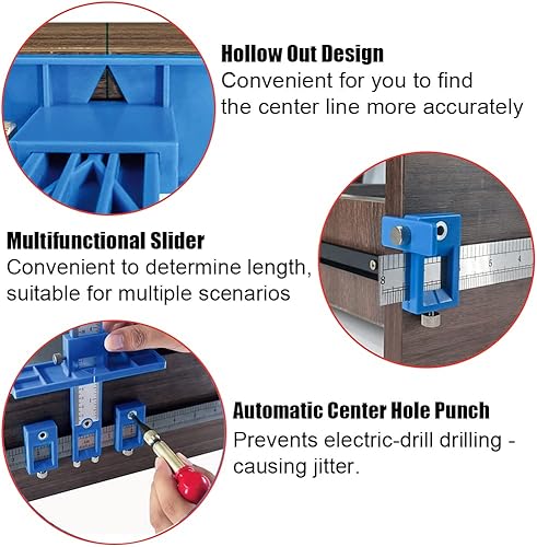 Miniatura 9 de King&Charles - Plantilla de metal para manija de gabinete con punzón central automático, juego perfecto  evita la fluctuación causada por la