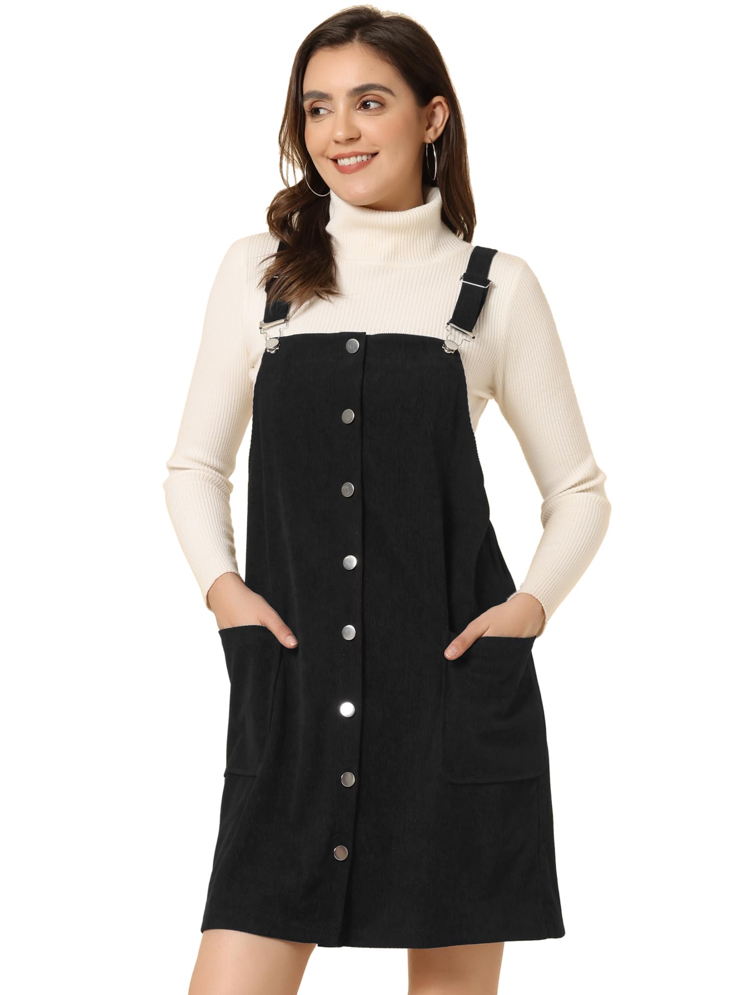 Women's Corduroy Overall Dress Adjustable Straps Pinafore Suspender Dress Fall Clothes