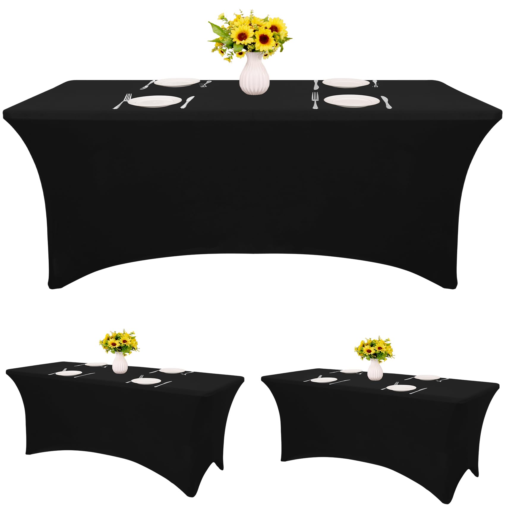 HAISIWLKJ 3 Pack Table Cloth 6ft Black Tablecloths for Rectangle Folding Table Spandex Fitted Stretch Cover Wrinkle Resistant Washable Protector for