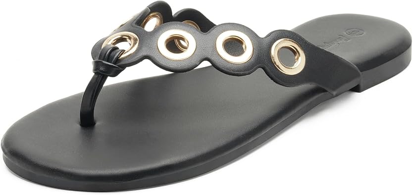FUNKYMONKEY Womens Circular Rivets Flip Flops Summer Slip On Fashion Thong Sandals for 2025