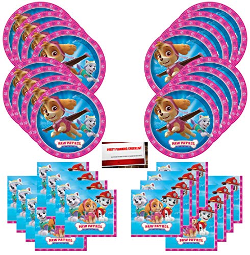 Girl Pups Pink Paw Patrol Skye Everest Birthday Party Supplies Bundle Pack For 16 Guests (Plus Party Planning Checklist By Mikes Super Store) #TOP5