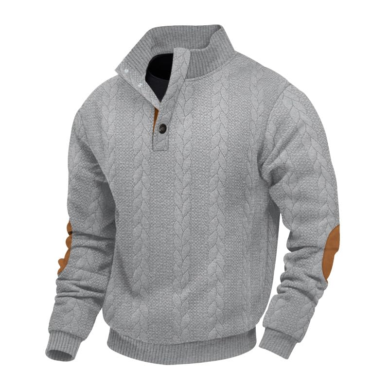 Kenhansion Men's Outdoor Casual Standing Collar Long Sleeve Jacquard Knit Pullover Sweatshirt Fashion Print Corduroy Sweater, Dark Blue 2, X-Large