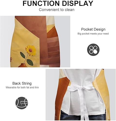 Miniatura 6 de MUSM Apron for Adults - 27.6 X 31.5 Inch, Heavy-Duty Polyester Aprons with Two Large Pockets, Waterproof Vase And Flowers Kitchen Apron for Cooking,