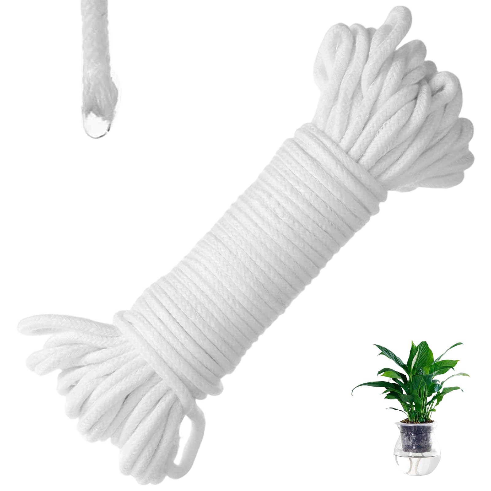 50 Feet 6mm Self Watering Wick Cord, DIY Self-Watering Planter Pot Rope, Auto Drip Irrigation Waterer, Cotton Hydrating Rope String for Vacation