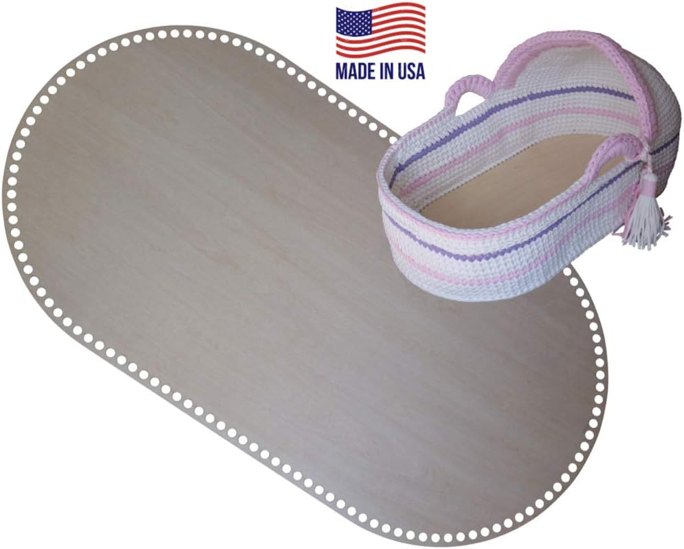 Wooden Bottom for The Cradle Oval Crochet Bassinet Wood Base for Basket Weaving Supplies and New Born Gift Craft Crochet with T-Shirt Yarn
