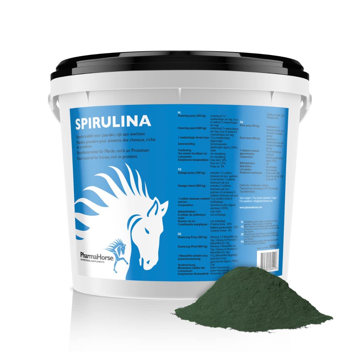 PharmaHorse Spiruline | Algues séchées pour Cheval | Cocktail de vitamines pour Cheval | Sans éléments dopants & Sans sucre | 3000 grammes