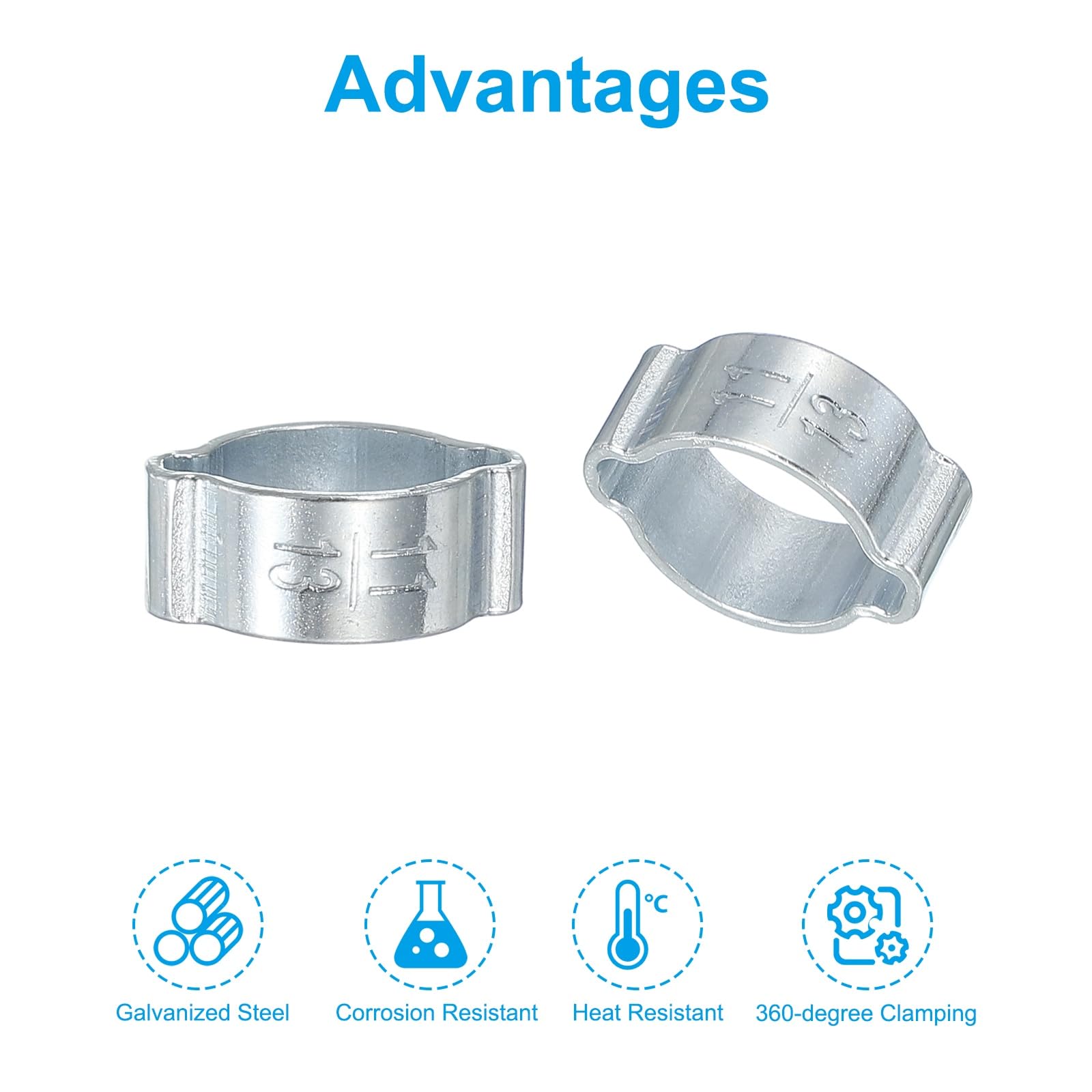 PATIKIL 35 Pack 11-13mm Double Ear Hose Clamp, Galvanized Steel O Clip Crimp Rings for Fuel Petrol Pipe Tube Fitting Connections, Silver Tone - Image 3