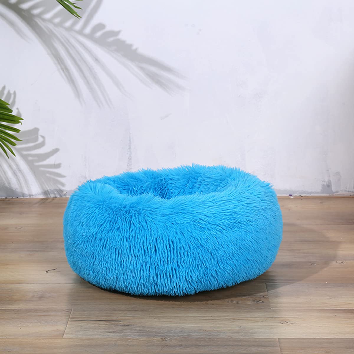 Calming Dog Bed & Cat Bed, Anti-Anxiety Donut Warming Cozy Soft Dog Round Bed, Fluffy Faux Plush Dog Cat Cushion Bed for large Small Medium Dogs and Cats diameter28in
