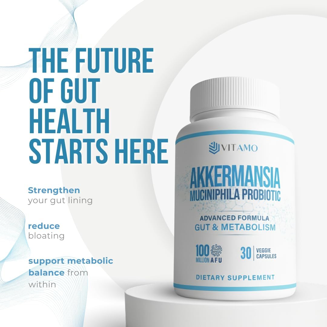 Akkermansia Probiotic & Berberine GLP-1 Support Supplement – 100 Million AFU Probiotic for Gut Health & Metabolic Balance with Green Tea, Acacia Fiber & Enzymes – 30 Capsules