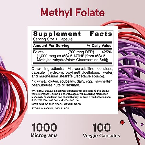 Jarrow Methyl Folate 1000 mcg, for Cellular Energy Support, 100 Capsules - image 6