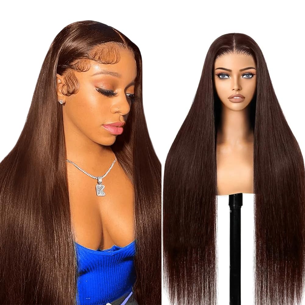 COUGARBEAUTY 28 Inch Chocolate Brown Lace Front Wig Human Hair 13x6 HD Lace Front Wigs Human Hair Pre Plucked Straight Brown Wig Human Hair Wigs for