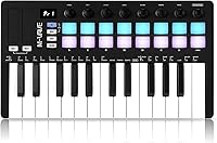 Vista 18 de M-Wave Controlador de teclado USB MIDI de 25 teclas con 8 almohadillas de batería retroiluminadas, Bluetooth, teclado dinámico profesional