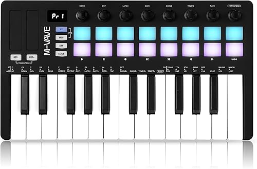 Miniatura 63 de M-WAVE Controlador de teclado MIDI USB de 25 teclas con 8 almohadillas retroiluminadas, teclado dinámico profesional semiponderado Bluetooth, 8