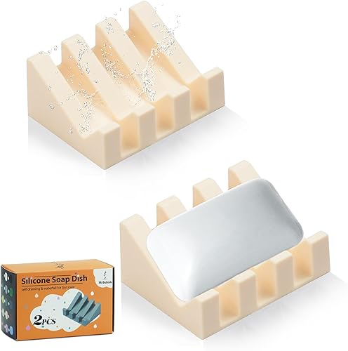 Jabonera de silicona para barra de jabón para ducha, baño, bandeja de secado de cascada autodrenante, mantiene las barras de jabón limpias en seco y