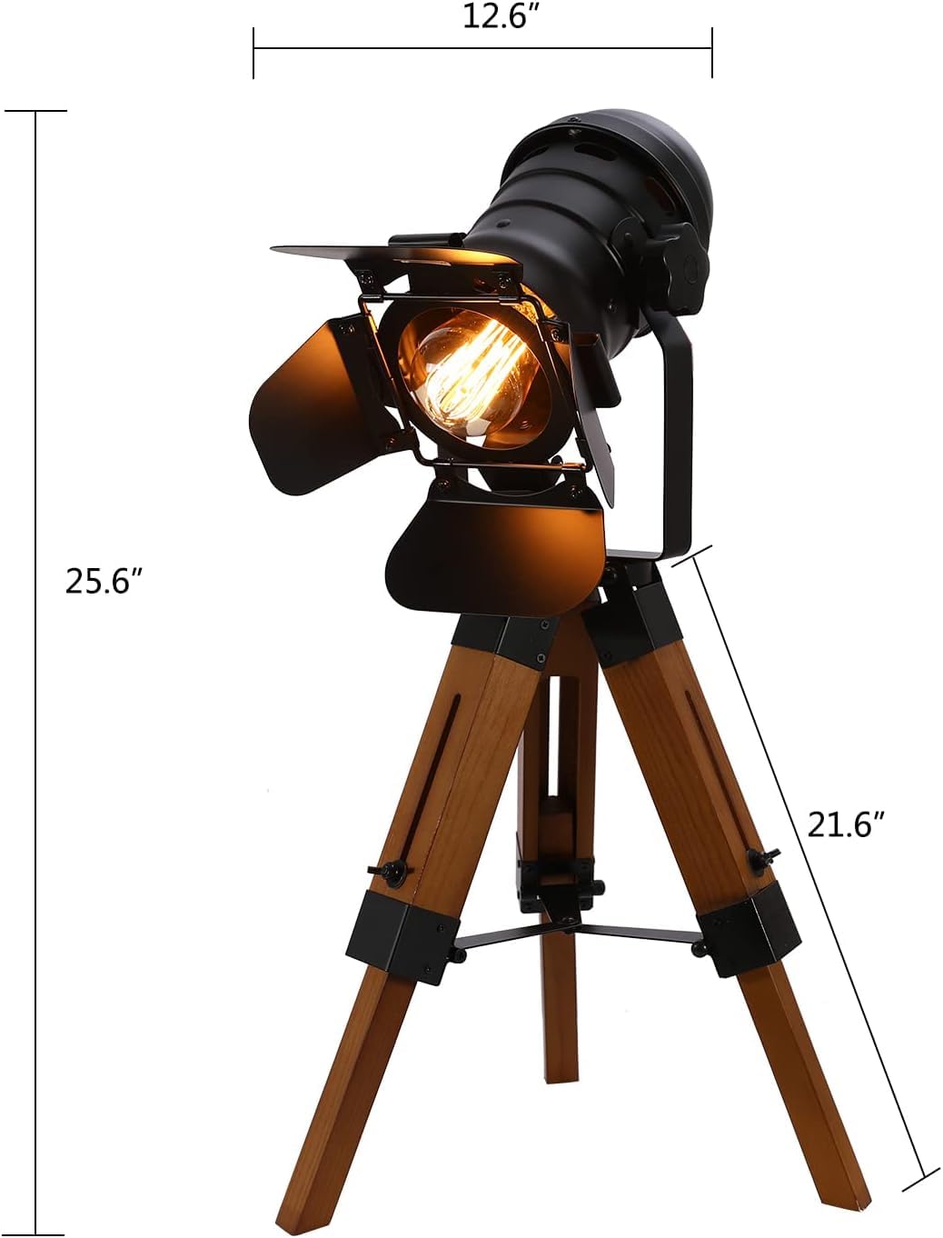 Trípode retro negro vintage, lámpara de mesa LED, lámpara de pie industrial, altura ajustable, decoración industrial, luces de madera, accesorios de cine para dormitorio, sala de estar