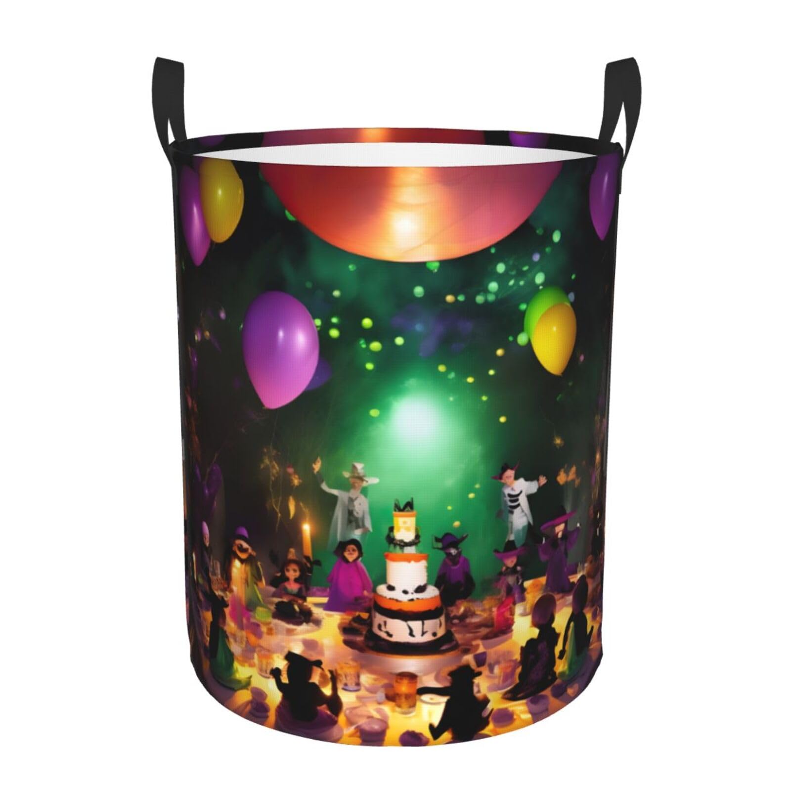 M Collapsible Laundry Hamper Round halloween Party Print Storage