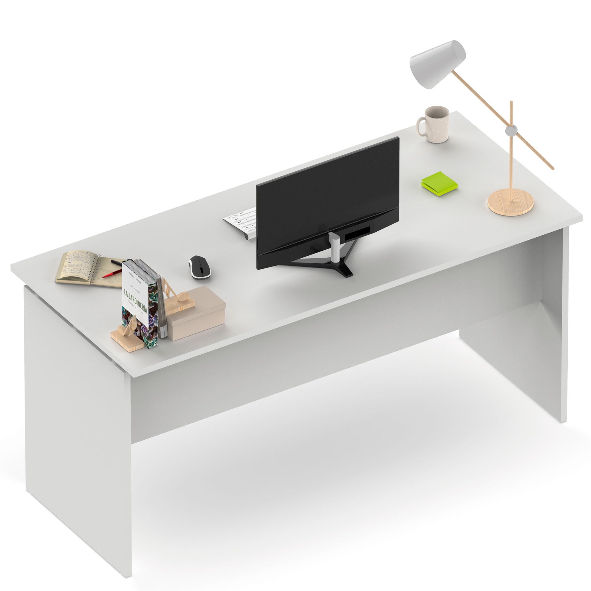 briebe Escritorio, Mesa de Ordenador Oficina, Estudio 76x155x68cm (Alto x Ancho x Profundo), Despacho, Habitación, Desk, Zenith Blanco