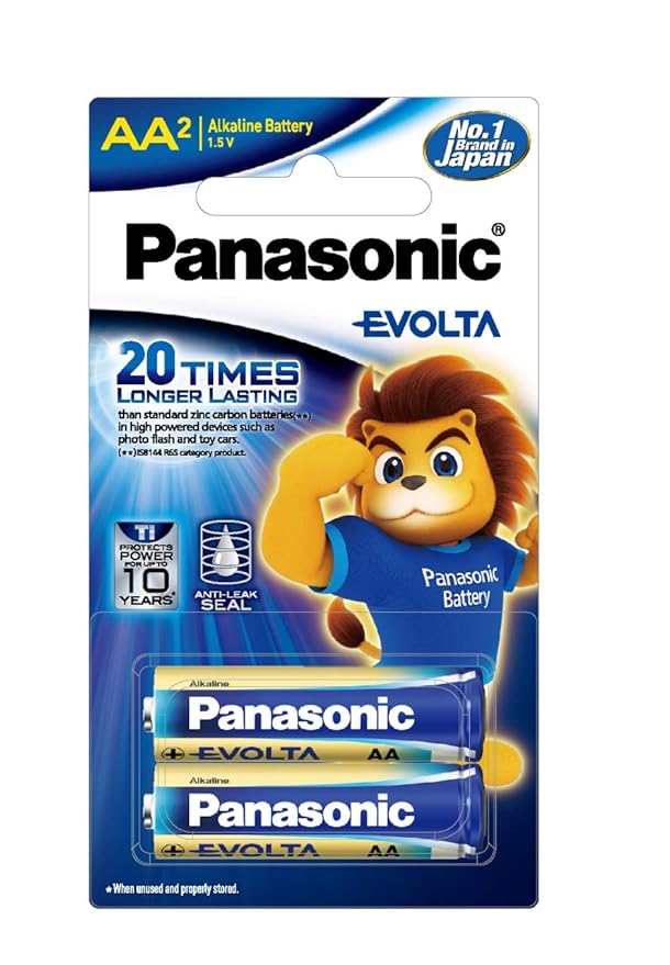 Panasonic Evolta AA Alkaline 1.5V Battery,20 Times Longer Lasting Than Standard zinc Carbon Batteries,Anti-Leak Seal,Protects Power for up to 10 Years,Pack of 2 at Rs. 68