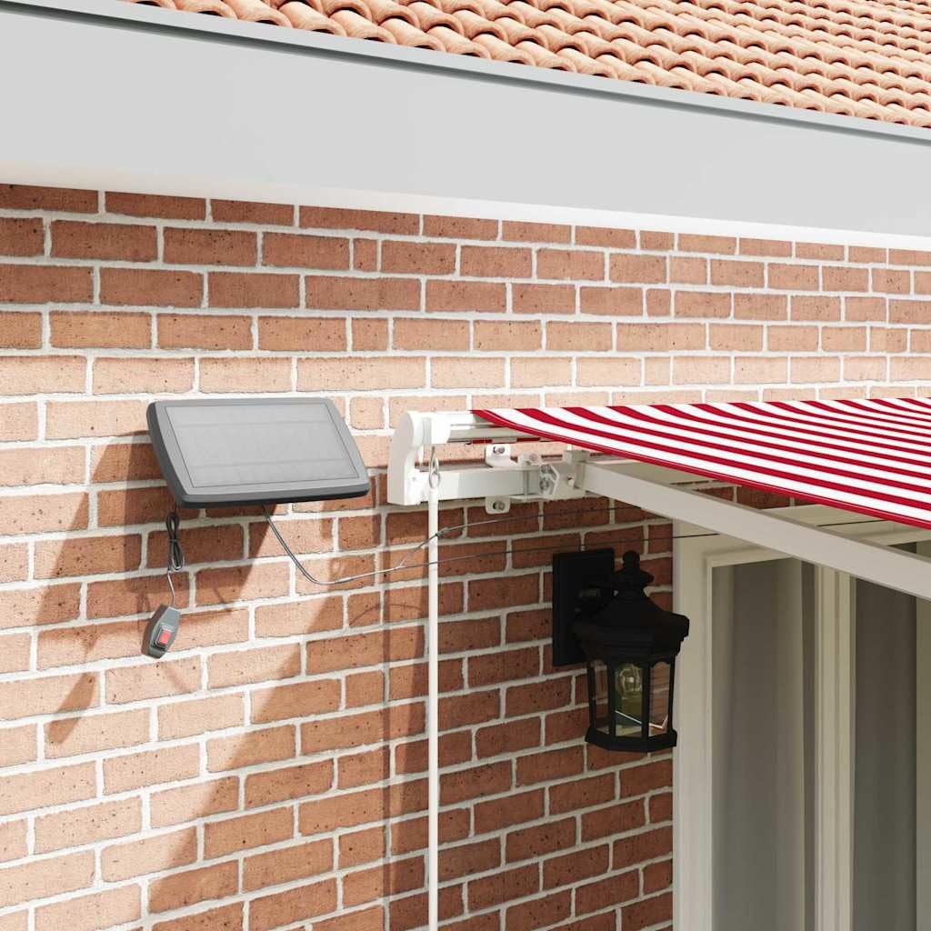 Toldo articulado extensible rojo y blanco, 500 x 350 cm, protección solar para balcón, terraza, jardín, toldo resistente a la intemperie, manivela, estor enrollable UV, extensible, exterior