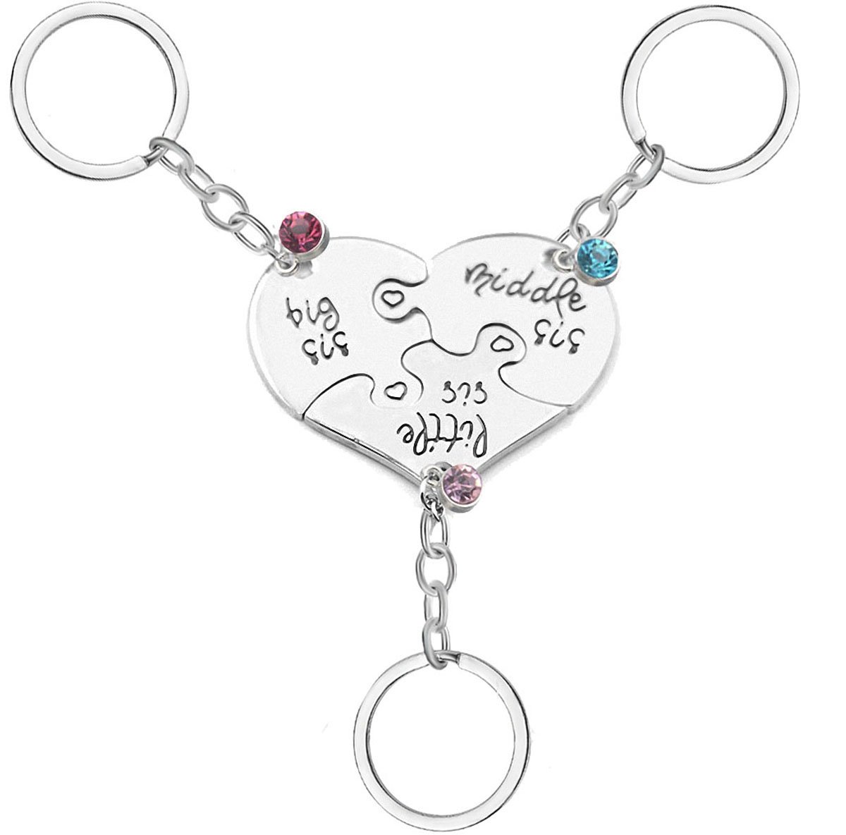 'TISDA ''Big Sis Middle Sis Little Sis Jewelry Side By Side or Miles Apart We Are Sisters Heart Shape Puzzle Keychain'