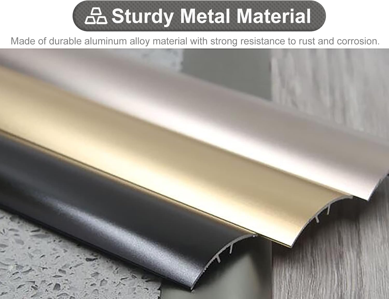 REMYS Doorway Uneven Floor Transition Strip, Curved Floor Thresholds Strip for Wood to Tile/Carpet to Tile, Aluminum Carpet Edge Trim Strips, for Elderly/Children/Pregnant Woman (Color : Gold)
