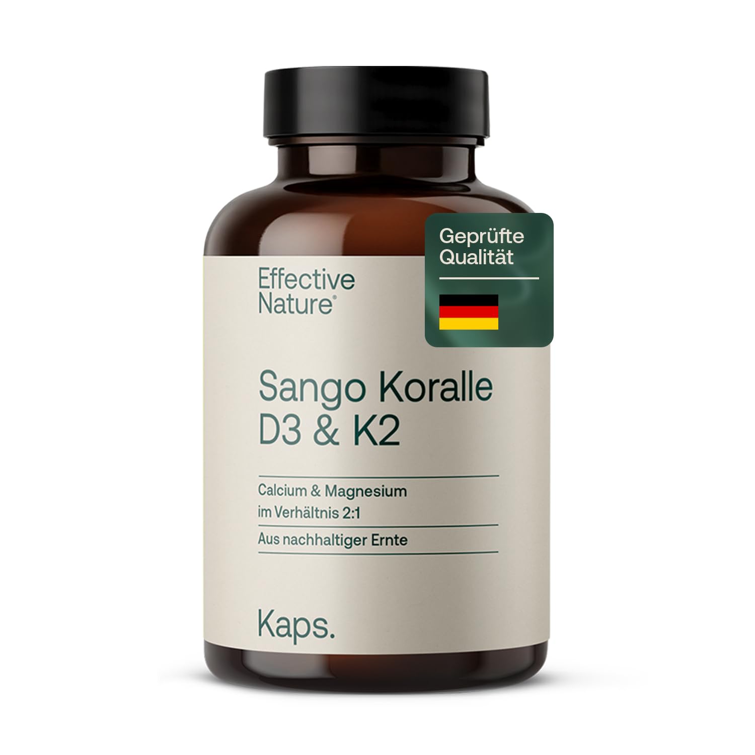 Effective Nature Sango Meereskoralle + Vitamin D3 K2 - hochdosiert | Mit Calcium & Magnesium im optimalen 2:1 Verhältnis - 120 Kapseln - ohne Zusätze - laborgeprüft
