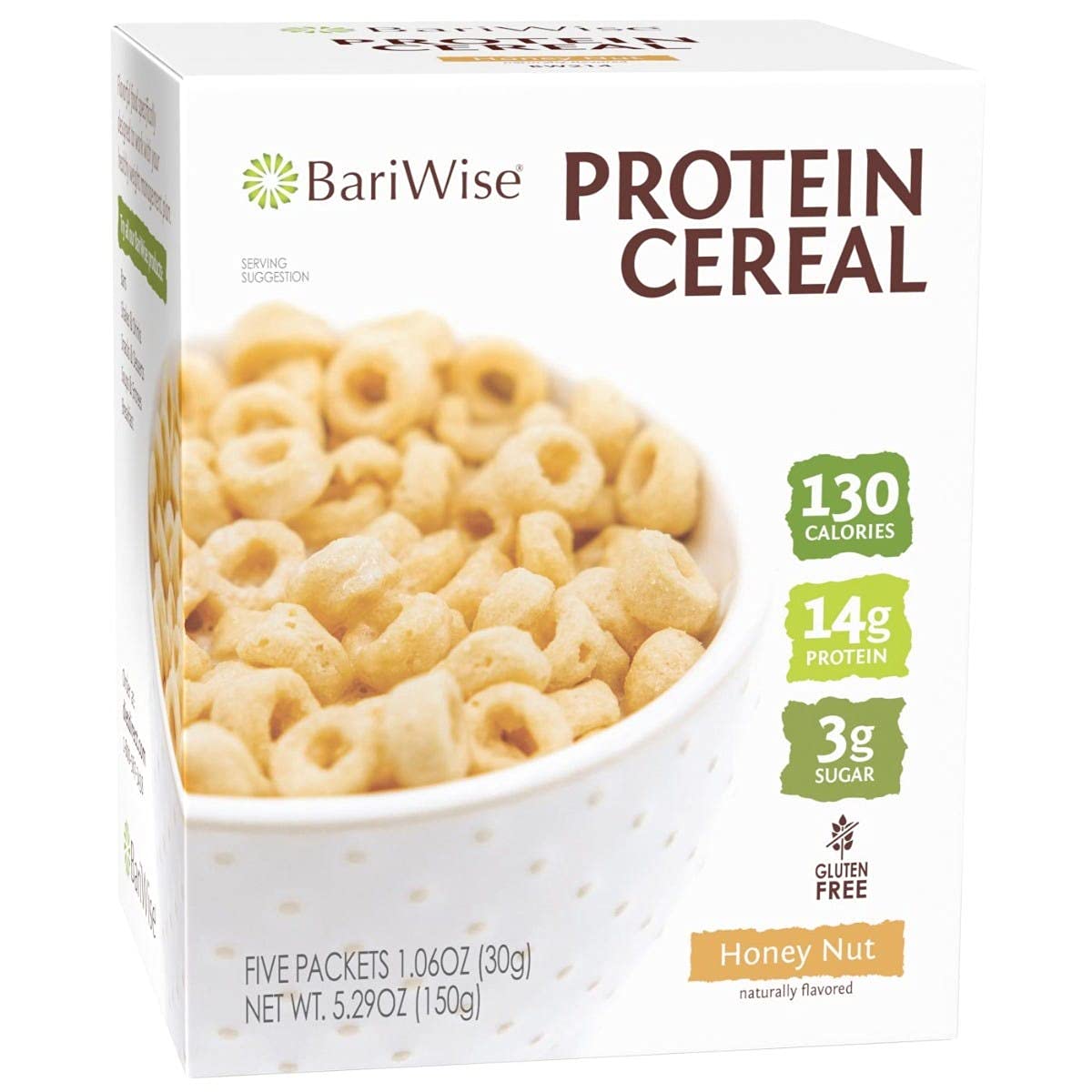 BariWise Protein Diet Cereal, Honey Nut, 130 Calories, 14g Protein, 3g Sugar, Gluten Free (5ct)