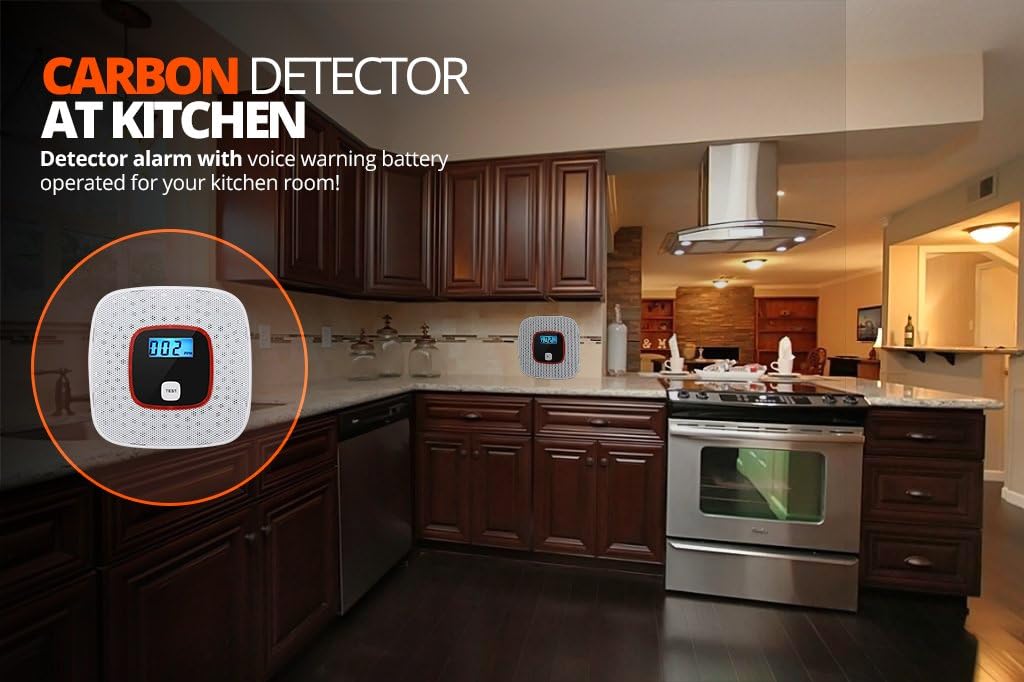 Carbon Monoxide Detector Alarm - with Digital LCD Display and Voice Warning Battery Powered - - 
