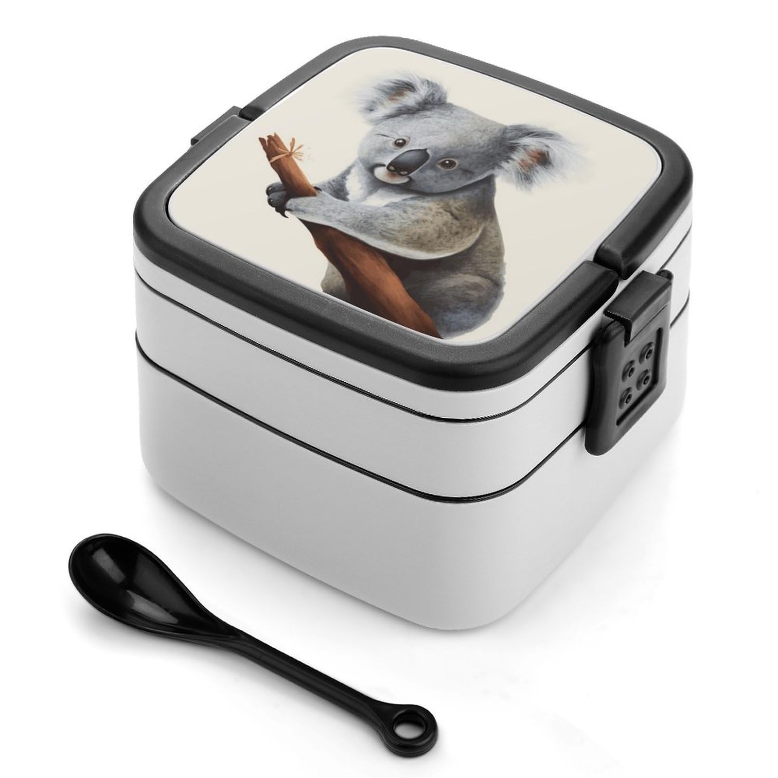 FekiLoot Koala And Butterfly Bento Box Adult Lunch Box Sealed Bento Lunch Boxes with Spoon Sturdy Double Layer Bento Boxes Snap-on Design Leak Proof Lunch Containers Ideal for Work