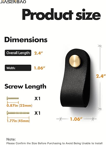 Miniatura 2 de JIASENBAO Tiradores de cuero negro para cajones, paquete de 6 manijas de cuero para gabinetes de cocina, cajones de baño, aparadores de muebles