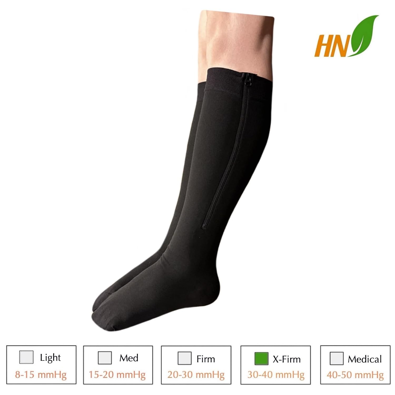 HealthyNees 30-40 mmHg Extra Firm Compression Closed Open Toe Wide Zipper Socks (4X-Large, Closed Toe Black)