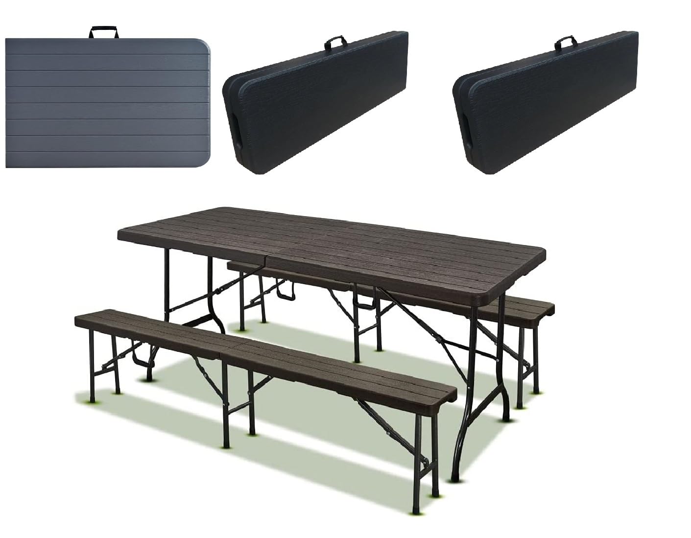 Set Tavolo Pieghevole Da Giardino 180x73cm Con 2 Panchine - Per Picnic, Campeggio, Esterno E Interno