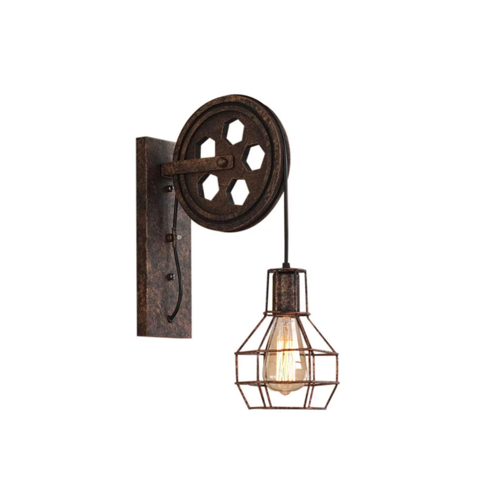 RONGGO Retro Vintage Wall Light Shade Ceiling Lifting Pulley Industrial Wall Lamp Fixture Iron Loft Cafe Bar Adjustable Sconce Light,Black