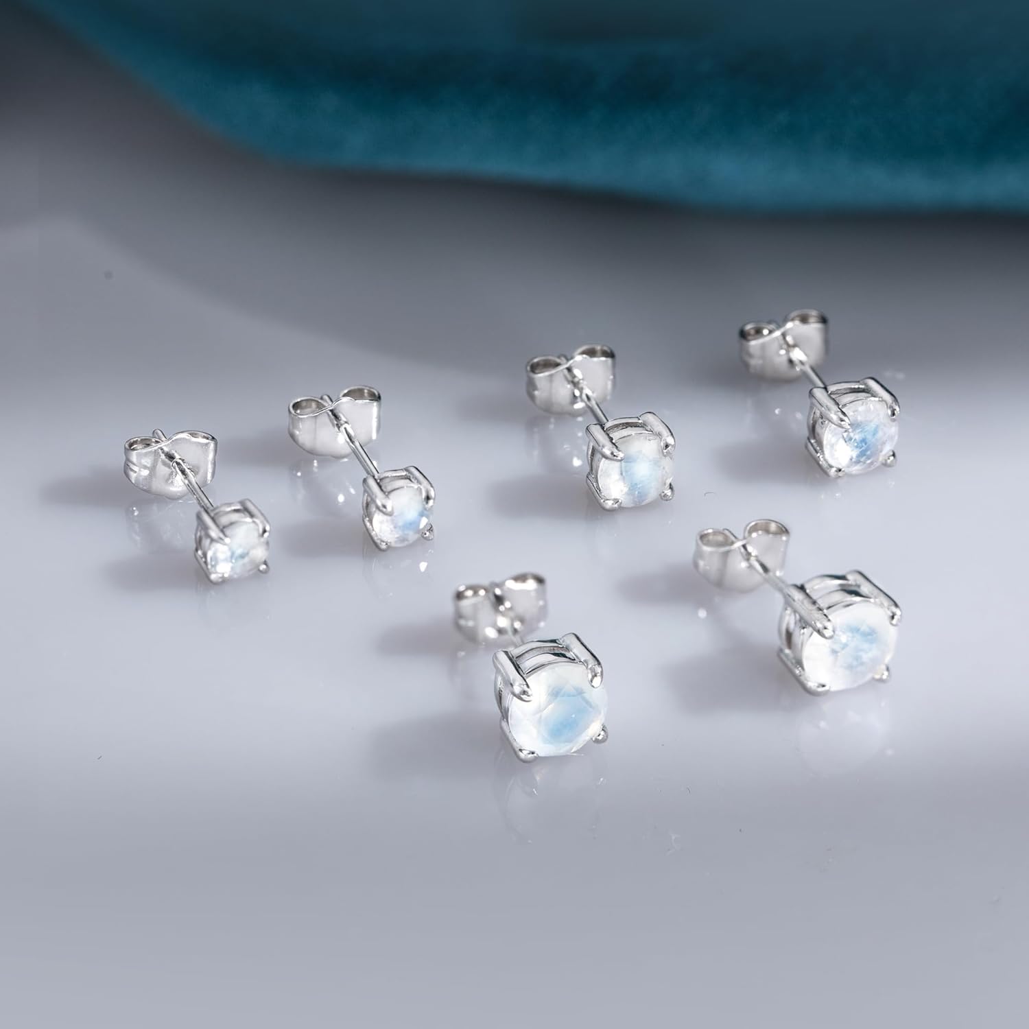 Moonstone Stud Earrings 925 Sterling Silver Rainbow Moonstone Earrings 4mm/5mm/6mm Natural Round Gemstone Jewelry Gifts for Women - Image 5