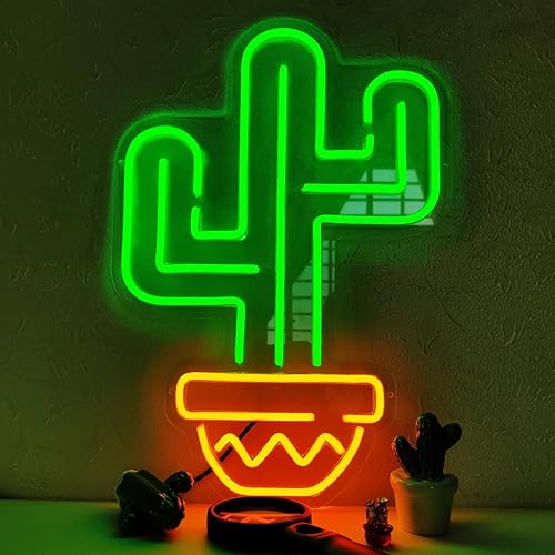 QILAND - Letrero LED de neón de cactus súper brillante hecho a mano, tamaño de luz de neón de 12.2 x 17.7 pulgadas, para escaparate, tienda,