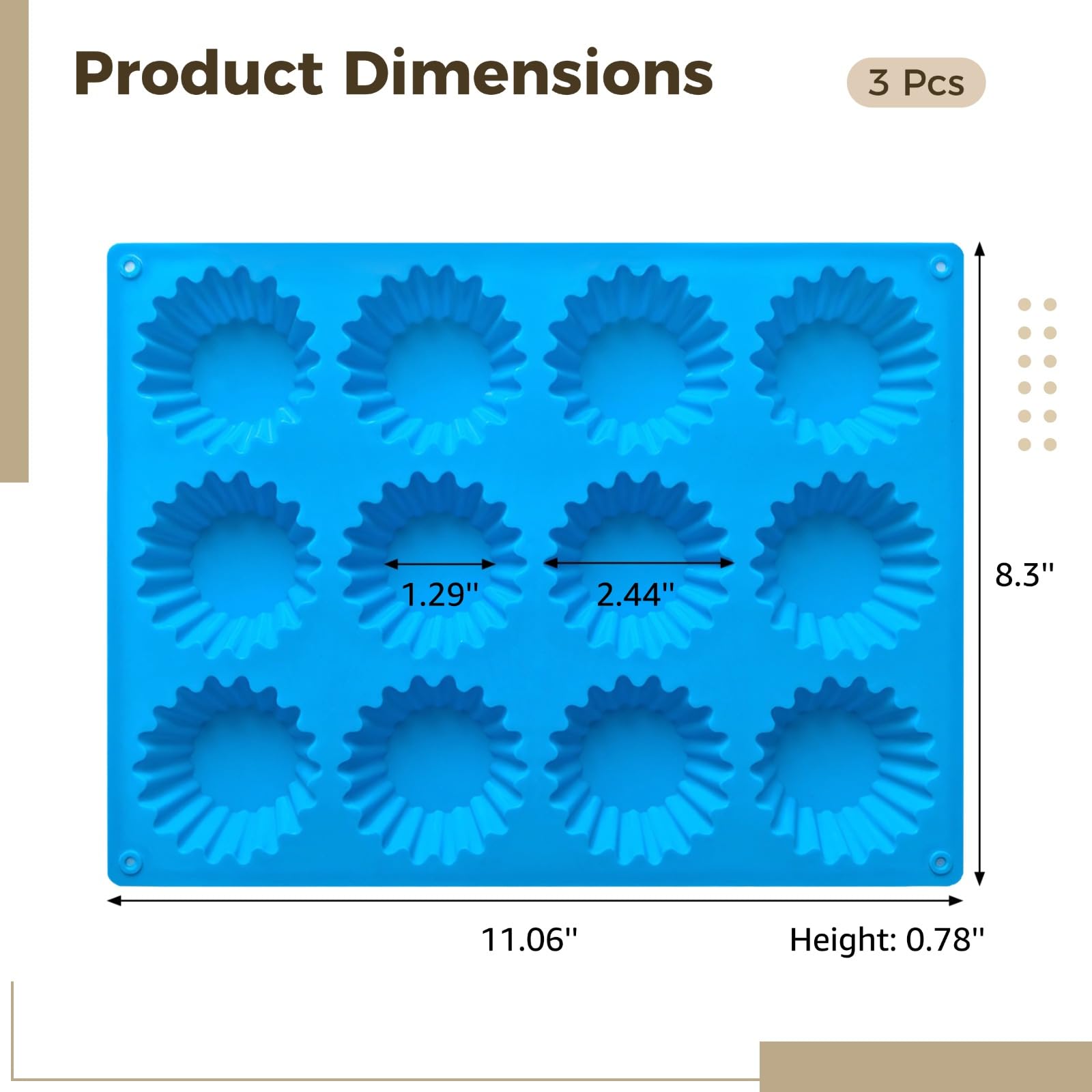 Lot de 3 moules à muffins en silicone à 12 cavités, moules à cupcakes, puddings et brownies, revêtement antiadhésif, réutilisables, compatibles four, congélateur, micro-ondes et lave-vaisselle