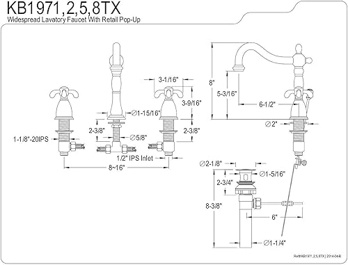 Miniatura 9 de Kingston Brass KB1978TX French Country - Grifo de lavabo generalizado, níquel cepillado, alcance de boquilla de 6-12 pulgadas
