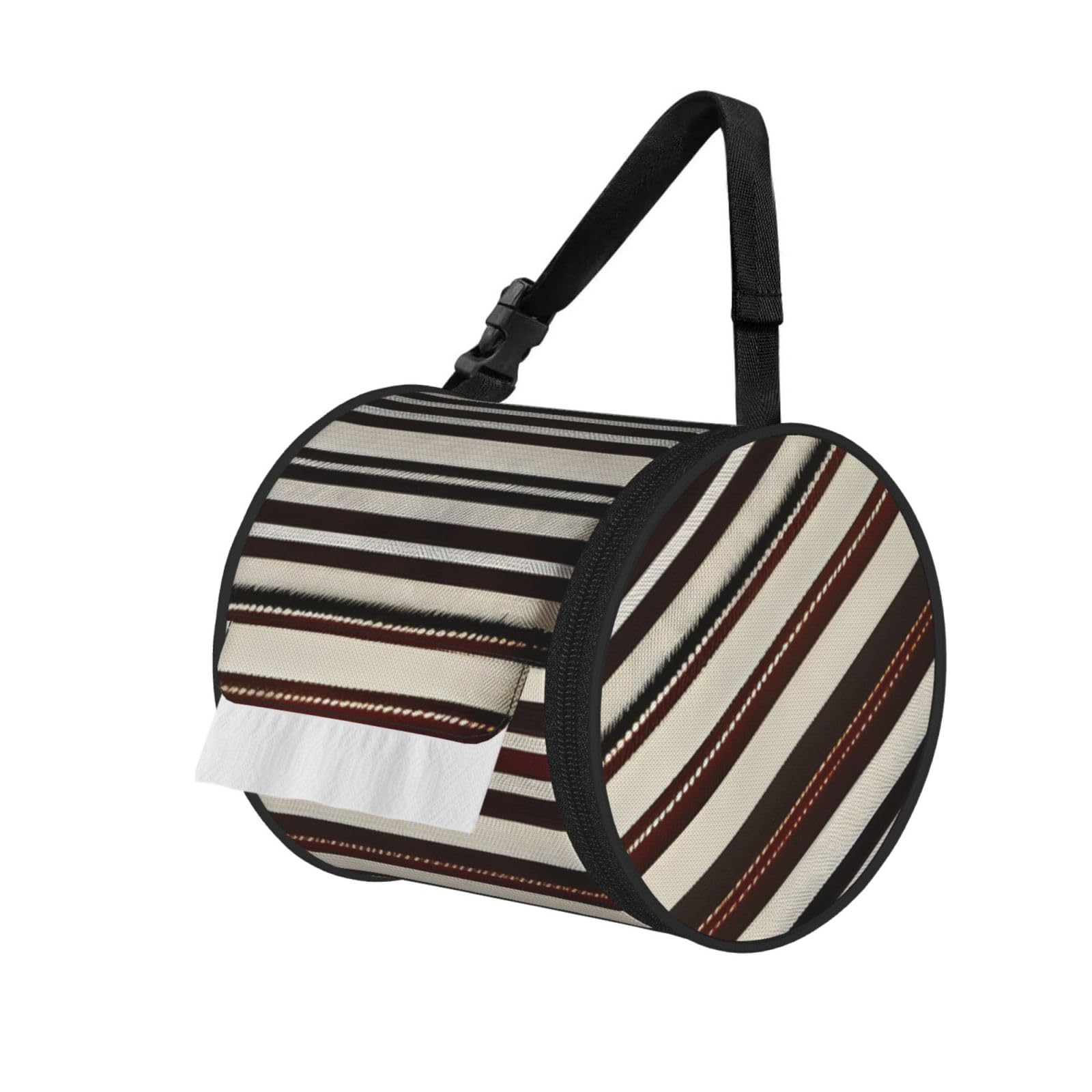 Brown Stripe Print Cylindrical Tissue Holder Bathroom Car Home Office Kitchen Decor Versatile